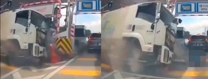 #NSTviral: Garbage lorry crashes into toll RFID lane in viral video